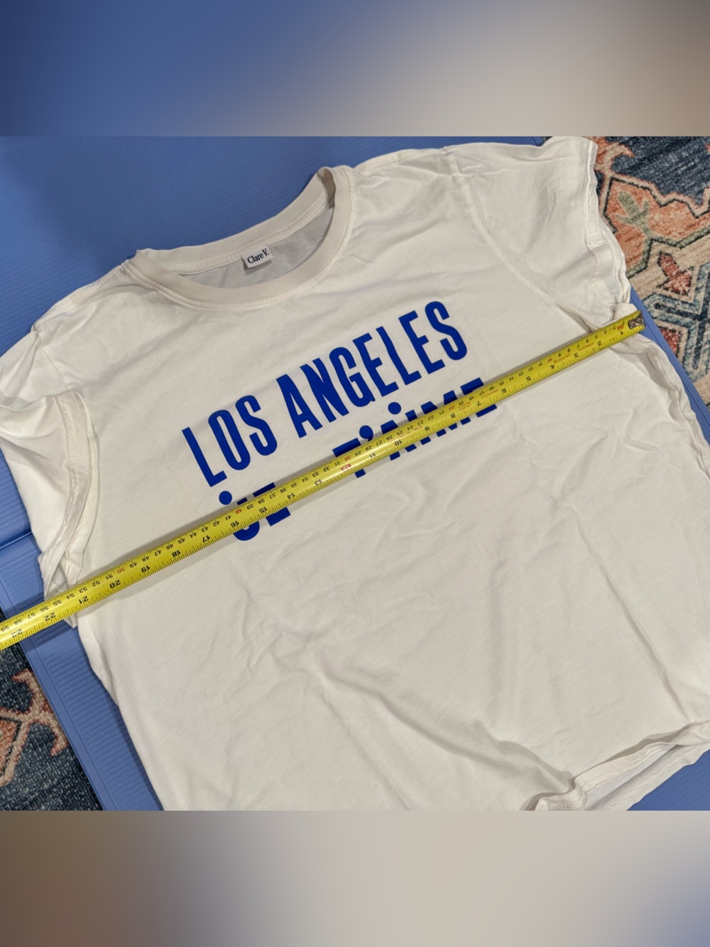 Clare V White Tee with Bold Blue 'Los Angeles Je T'aime' Graphic - Picture 7 of 7
